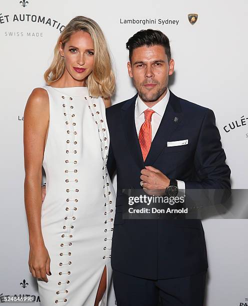 Nikki Phillips and Dane Rumble attend the launch of Culet Automatiq on April 27, 2016 in Sydney, Australia.