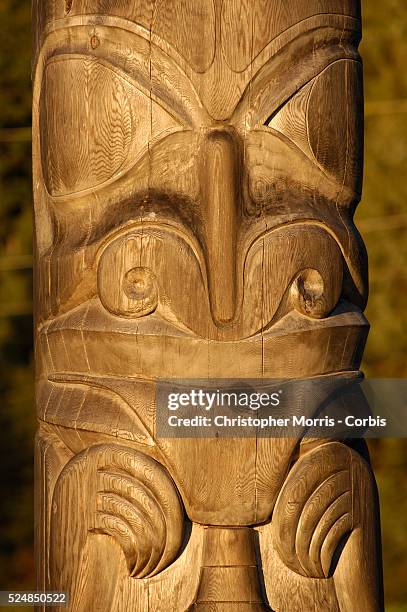 Totem pole carved by members of the Haida nation near Skidegate on Graham Island.