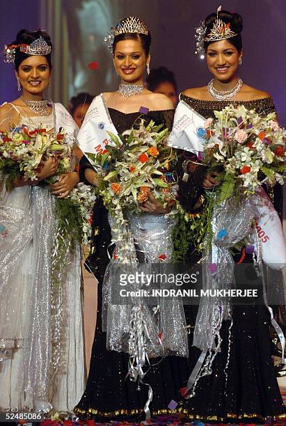 Winners of the Pond's Femina Miss India 2005, second runner-up Miss Earth-Niharika Singh, and first runner-up Pond's Femina Miss India 2005 World...