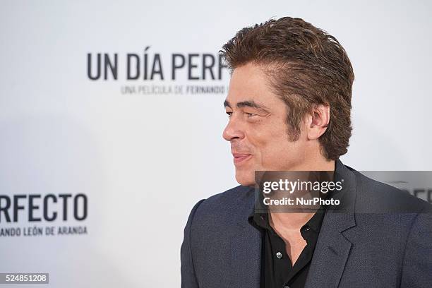 Benicio del Toro attends 'Un Dia Perfecto' photocall at Villamagna Hotel on August 25, 2015 in Madrid, Spain.