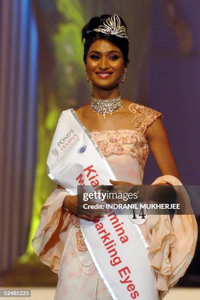 Pond's Femina Miss India 2005, Miss Beautiful Smile Priya Nayar smiles during the finals of in Bombay 27 March 2005.The winners of this year's Pond's...