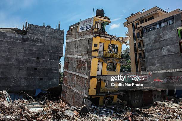 Damaged house after the 7.4 deadly earthquake at Baluja, Nepal, 14 May 2015.