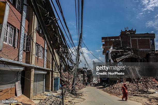 Wiped out electric cables after the 7.4 deadly earthquake at Baluja, Kathmandu, Nepal, 14 May 2015.