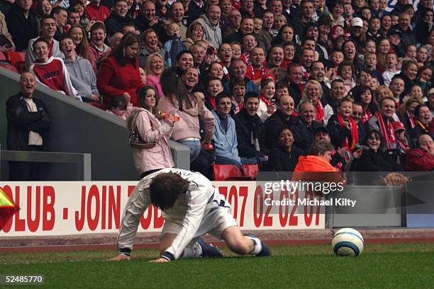 Danny Jones takes part in the "Liverpool Legends v Celebrity XI" Tsunami Fundraiser football match at Anfield football ground on March 27, 2005 in...