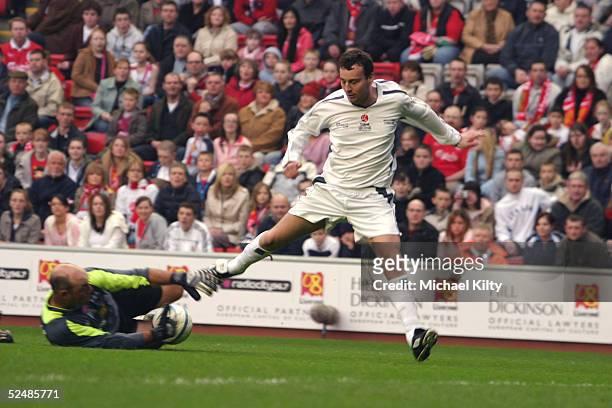 Stephen Fletcher takes part in the "Liverpool Legends v Celebrity XI" Tsunami Fundraiser football match at Anfield football ground on March 27, 2005...