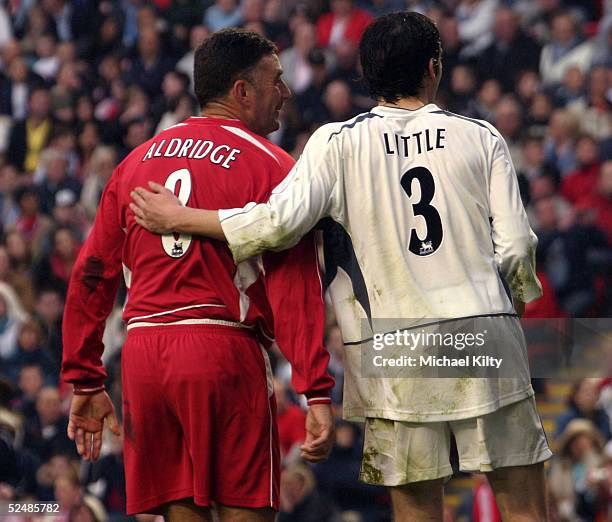 Ralf Little and John Aldridge take part in the "Liverpool Legends v Celebrity XI" Tsunami Fundraiser football match at Anfield football ground on...