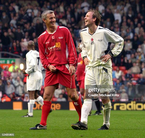 Lovejoy and Ian Rush take part in the "Liverpool Legends v Celebrity XI" Tsunami Fundraiser football match at Anfield football ground on March 27,...