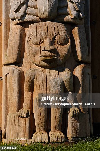 Totem pole carved by members of the Haida Nation in the village of Skidegate on Graham Island.