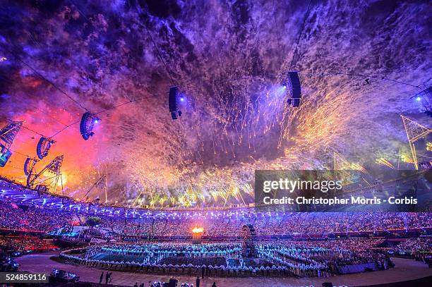 The fireworks display during the Opening Ceremony for The 2012 London Olympic Games.