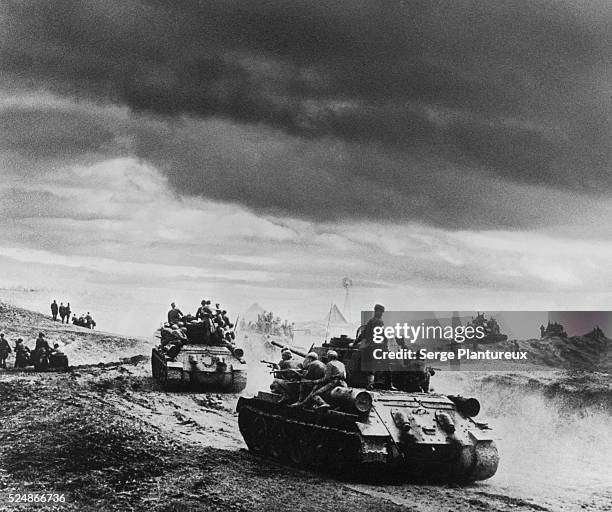 Soviet tanks, Russian Front, WWII .