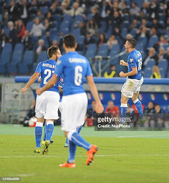 Alessandro Florenzi celebrates after scoring a goal during the Qualifying Round European Championship football match Italia vs Norvegia at the...