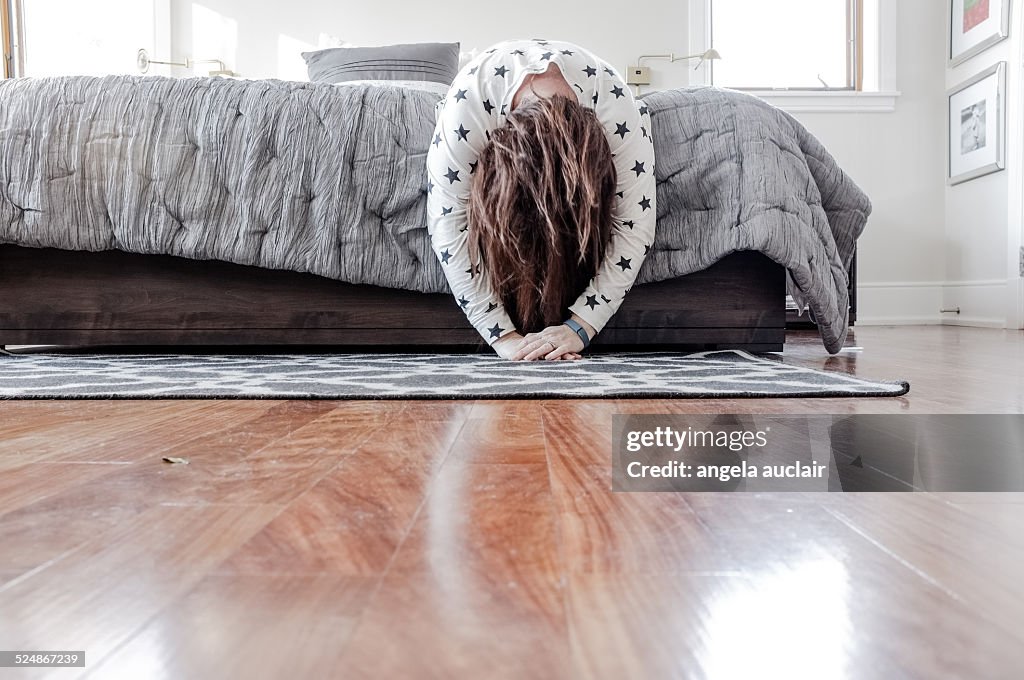 Exhausted woman trying to sleep