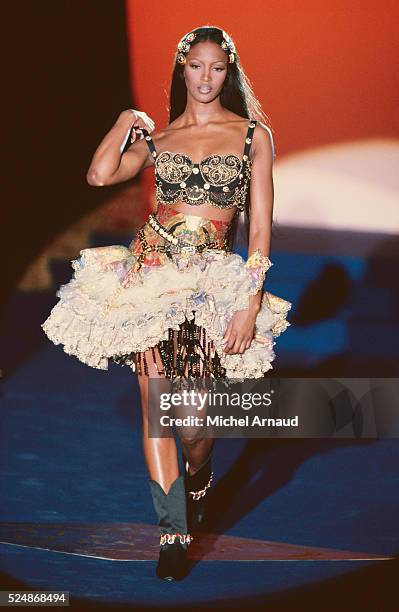 Supermodel Naomi Campbell Modeling Versace Dress