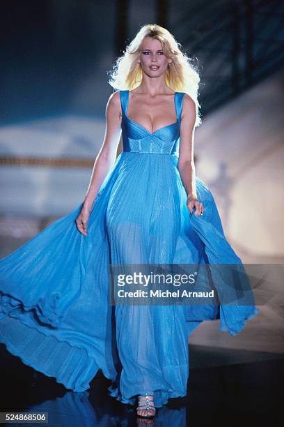 Claudia Schiffer Modeling Versace Dress
