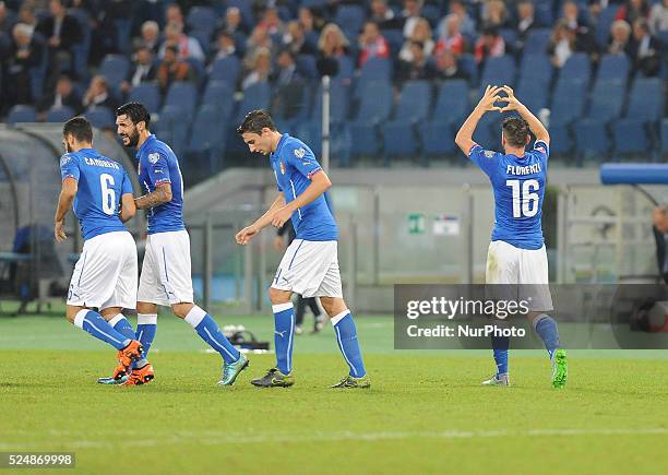 Alessandro Florenzi celebrates after scoring a goal during the Qualifying Round European Championship football match Italia vs Norvegia at the...