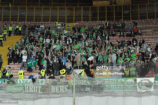 Wolfsburg fans during UEFA Europa League quarter final second leg football match SSC Napoli vs VFL Wolfsburg Football / Soccer at Stadio San Paolo on...