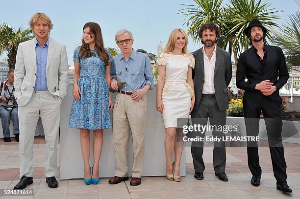 Owen Wilson, Lea Seydoux, Woody Allen, Rachel Mcadams , Michael Sheen and Adrien Brody at the photo call for "Midnight in Paris" during the 64th...