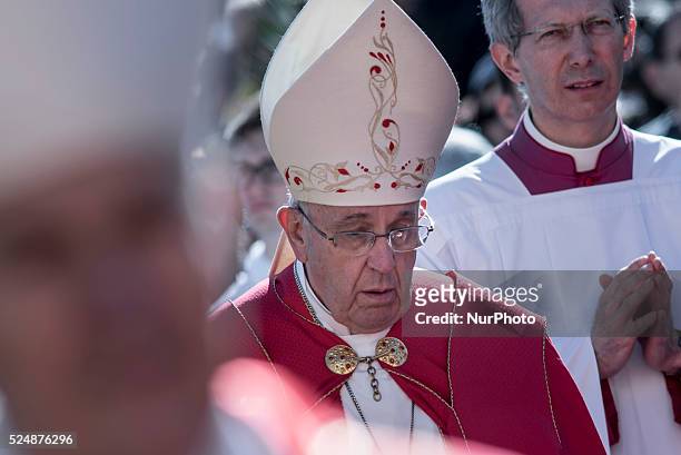 Pope Francis during the Palm Sunday celebrations at St Peter's square on March 29, 2015 at the Vatican. On Palm Sunday Christians celebrate Jesus'...