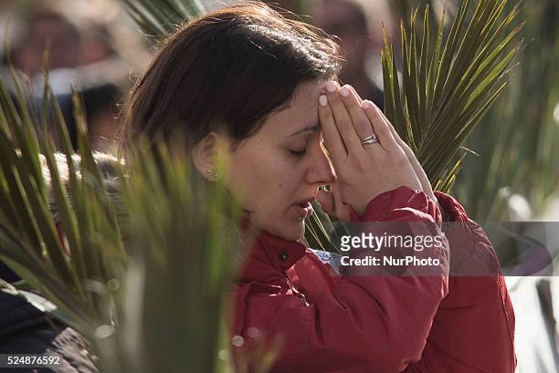 Pilgrim during the Palm Sunday celebrations at St Peter's square on March 29, 2015 at the Vatican. On Palm Sunday Christians celebrate Jesus' arrival...