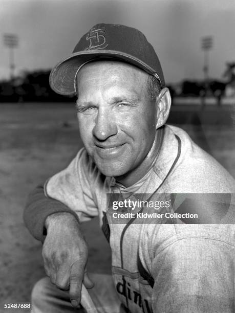 S: Outfielder Enos Slaughter of the St. Louis Cardinals poses for a portrait during Spring Training in the early 1950's at St. Petersburg, Florida.