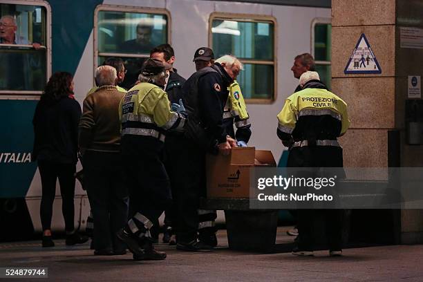 Volunteers succor pilgrims. The storm that hit the France in the area between Nice, Cannes and Antibes has caused many hardships and the railway line...