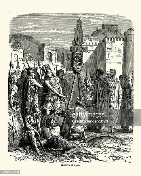 stockillustraties, clipart, cartoons en iconen met ancient rome - brennus and his loot - gestolen-goederen