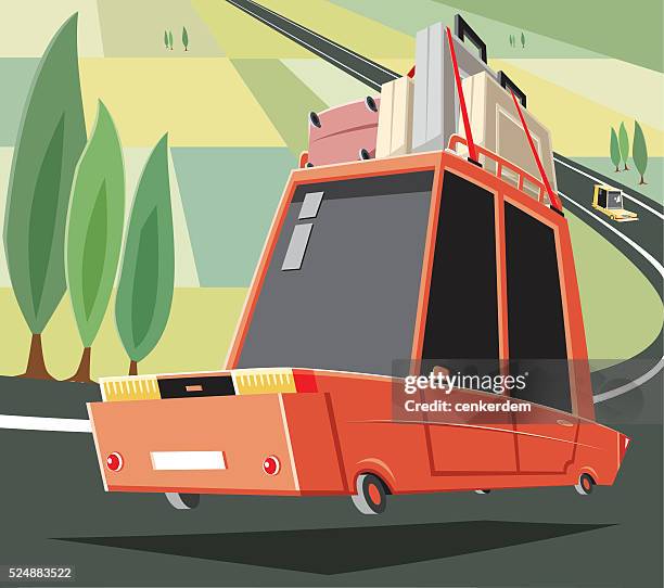 holiday road - patchwork landscape stock illustrations