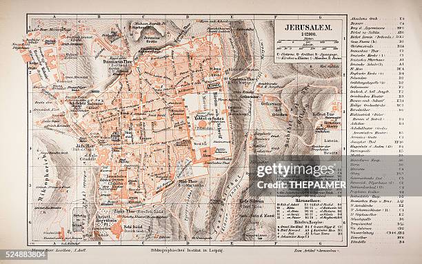 illustrazioni stock, clip art, cartoni animati e icone di tendenza di mappa di gerusalemme 1895 - pellegrinaggio