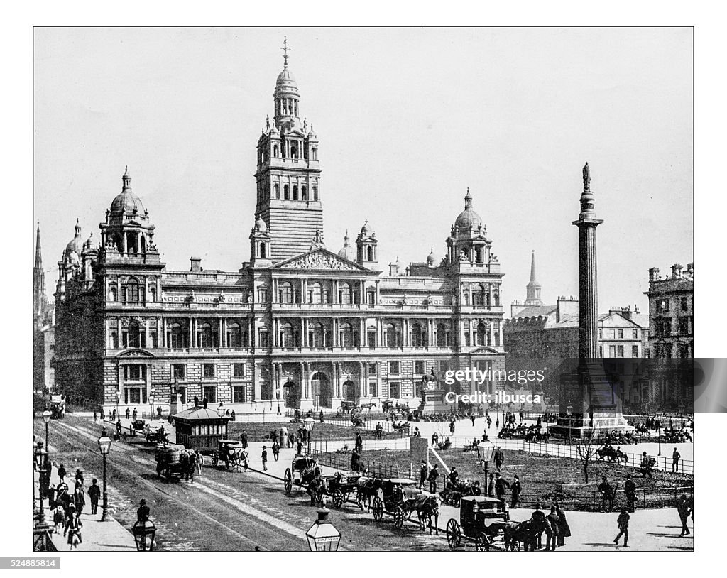 Antique photograph of George Square (Glasgow, Scotland), 19th century