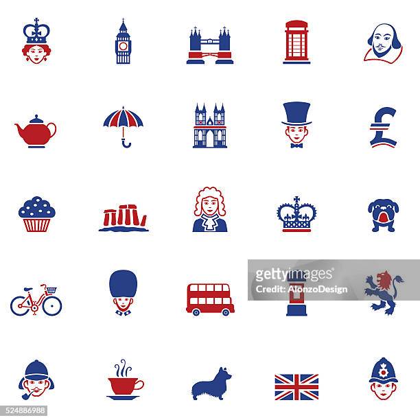 set of british icons - british culture stock illustrations