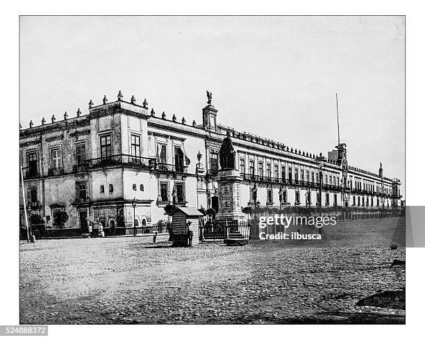 antique photograph of the national palace of mexico city (mexico) - montezuma ii stock illustrations