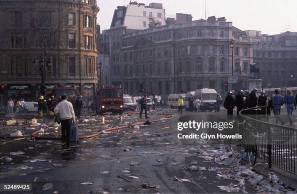 Tax Riot Emergency services in Trafalgar Square after the Poll Tax riot,... News ...