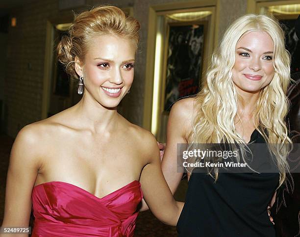 Actresses Jessica Alba and Jaime King arrive at the premiere of "Sin City" at Mann National Theater on March 28, 2005 in Los Angeles, California.