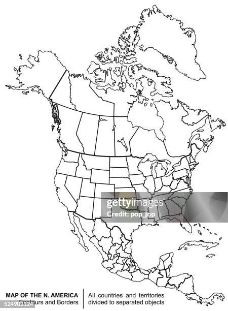 stockillustraties, clipart, cartoons en iconen met contour north america map - noord zuid amerika