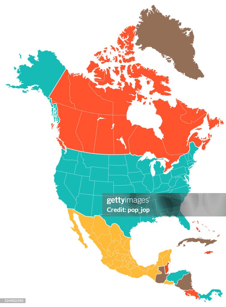 Colored North America Map