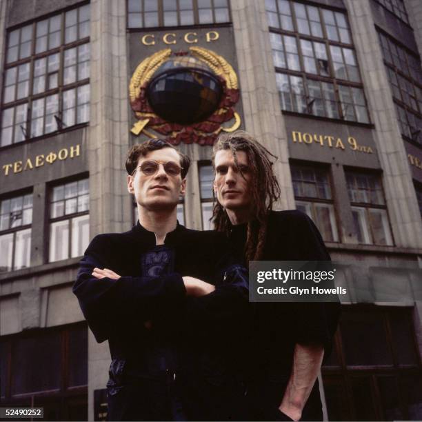 Colin Angus and Will Sinnott of dance/rock crossover pioneers The Shamen, outside a post office in Moscow, circa 1989.