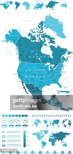 stockillustraties, clipart, cartoons en iconen met infographic north america map - noord zuid amerika