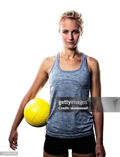 beach-volleyball-mädchen, isoliert auf weiss - volleyball sport stock-fotos und bilder