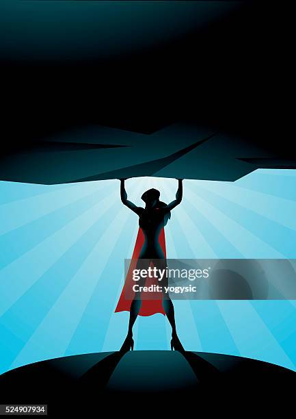 superhero woman lifts a rock - skinny teen stock illustrations