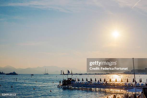 cannes seaside view on the croisette - cannes croisette stock-fotos und bilder