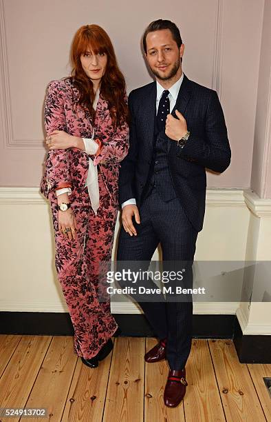 Florence Welch, 2016 Gucci Timepieces and Jewelry brand ambassador, and Derek Blasberg pose at a press conference at Somerset House on April 27, 2016...
