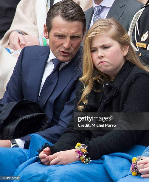 Prince Maurits talks with Crown Princess Catharina-Amalia of The Netherlands during celebrations marking the 49th birthday of the King on King's Day...