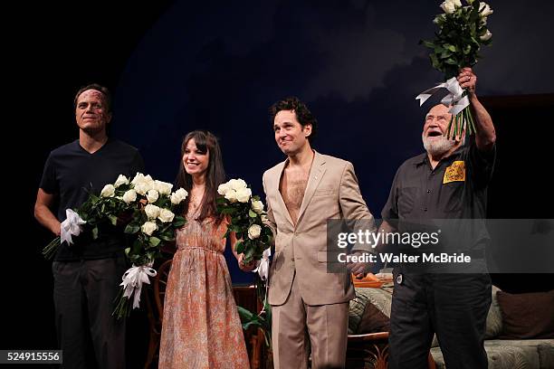 Michael Shannon, Kate Arrington, Paul Rudd and Ed Asner during the Opening Night Performance Curtain Call for 'Grace' at the Cort Theatre in New York...