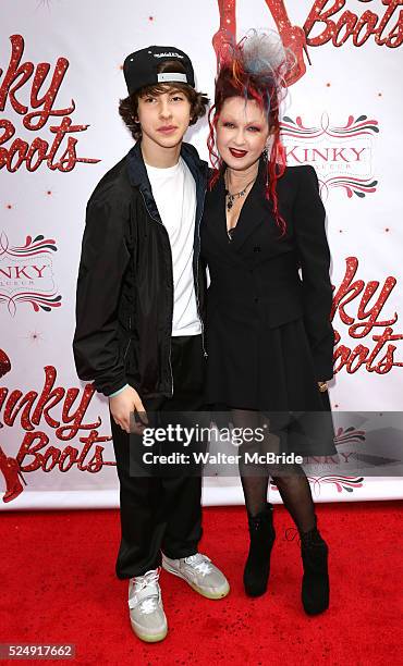 Declyn Wallace Thornton & Cyndi Lauper attending the Broadway Opening Night Performance for 'Kinky Boots' at the Al Hirschfeld Theatre in New York...