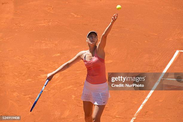 Maria Sharapova of Russia plays a against Mariana Duque-Marino of Colombia in their second round match during day four of the Mutua Madrid Open...