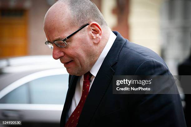 Secretary of State Fred Teeven of the Ministry of Justice arrives at the Ministry of General Affairs on December 5, 2014 in The Hague, Netherlands....