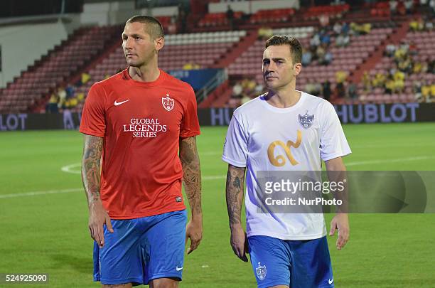 Marco Materazzi and Fabio Cannavaro before the Global Legends Series opening match at SCG stadium in Nonthaburi, Thailand on December 5, 2014.