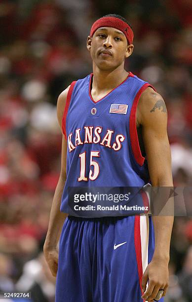 Giddens of the Kansas Jayhawks stands on the court during the game against the Texas Tech Red Raiders on February 14, 2005 at the United Spirit Arena...