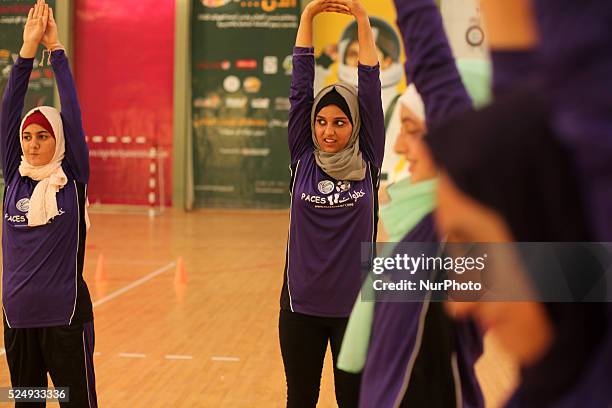 Palestinian girls basketball training exercise in Gaza City as part of an initiative to empower young girls. In Gaza City on September 7 aged between...