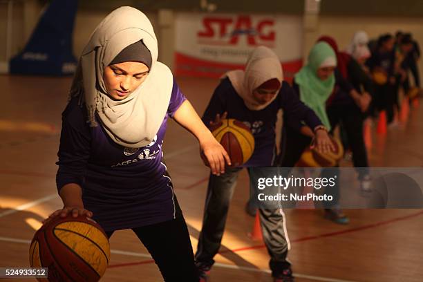 Palestinian girls basketball training exercise in Gaza City as part of an initiative to empower young girls. In Gaza City on September 7 aged between...